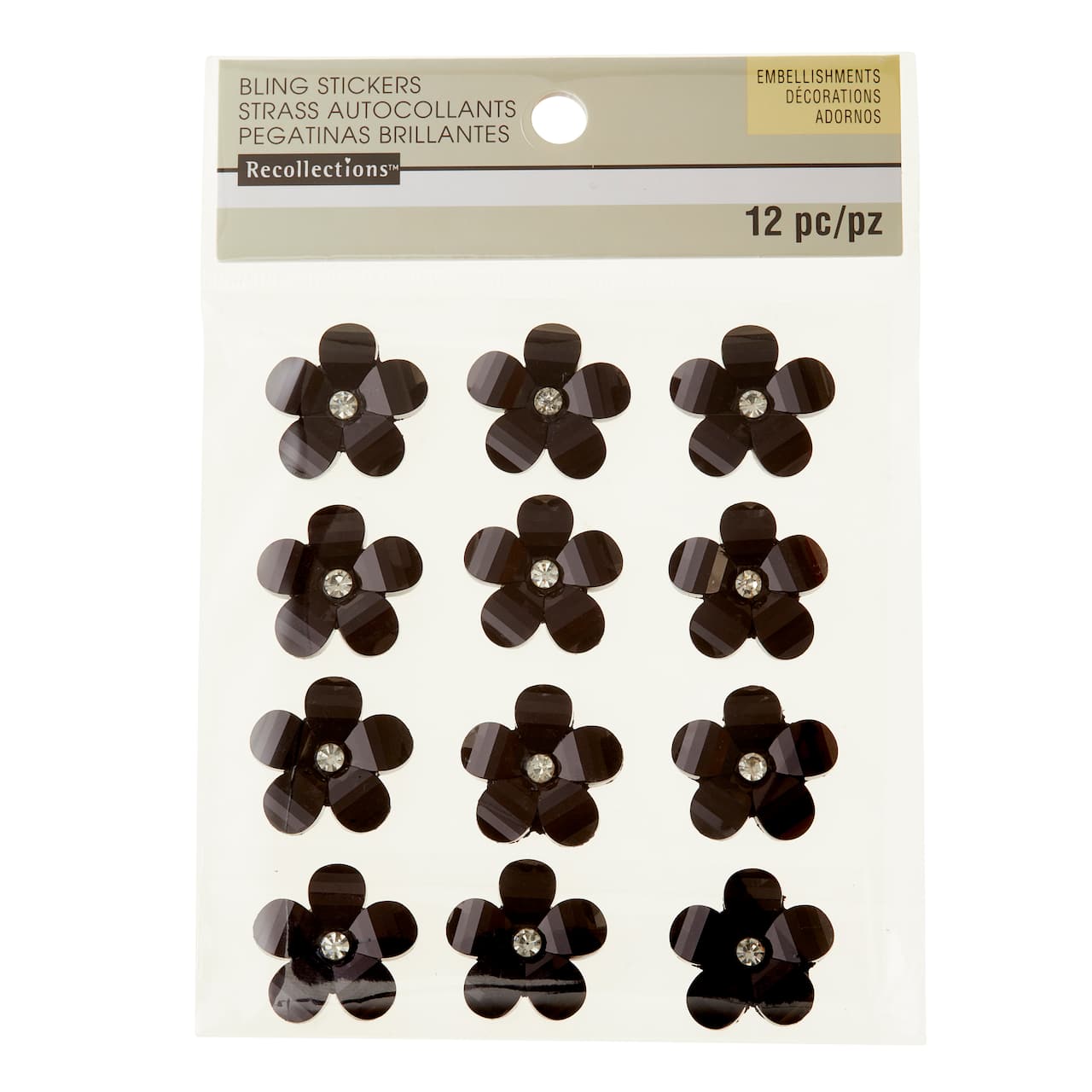 12 Packs: 12 ct. (144 total) Black Rhinestone Flowers by Recollections™